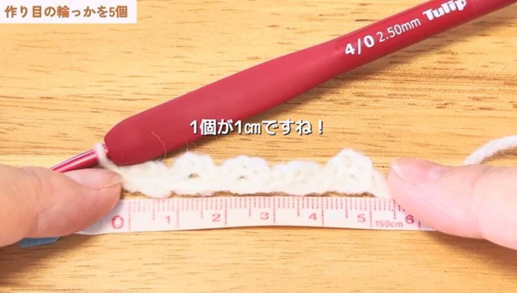 作り目の輪っかを5個編みました