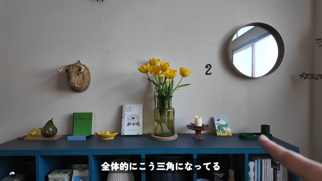 チューリップを頂点に、三角構図になるようレイアウト