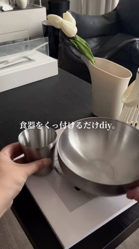 セリアで買ったステンレスの冷麺鉢とコップ