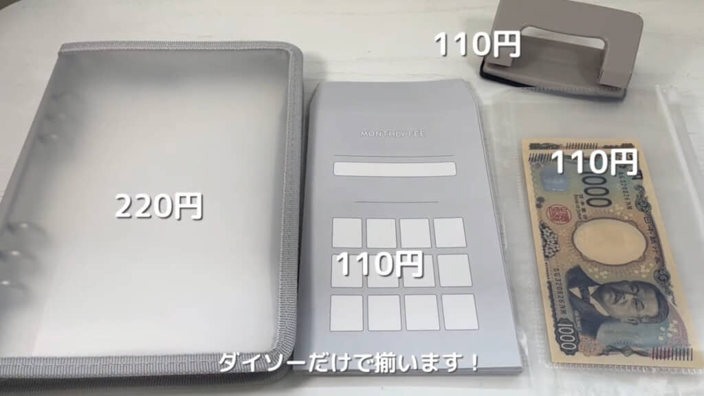 ダイソーで購入した4つのアイテムで「家計管理ファイル」を作ります