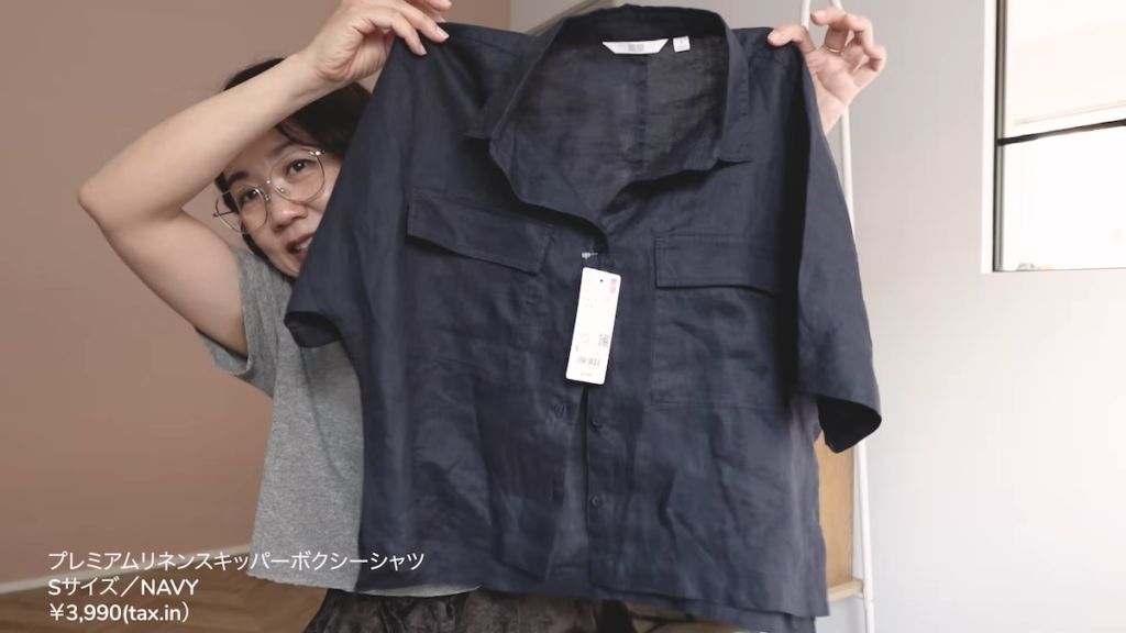 「プレミアムリネンスキッパーボクシーシャツ」のネイビー・Sサイズ