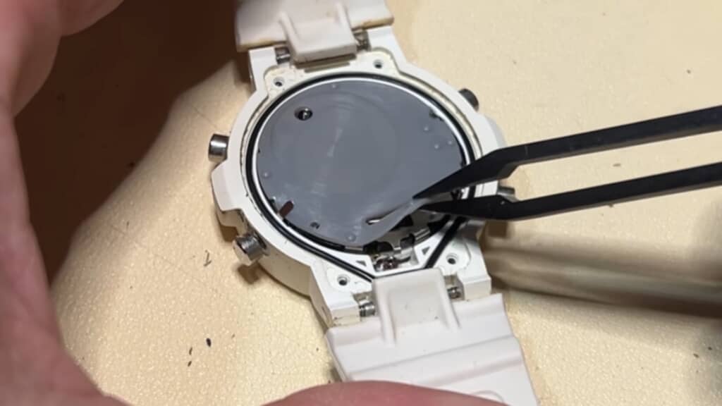 分解したBaby-Gのケース内部と電池部分の拡大