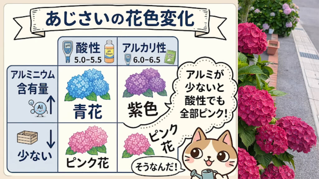 アジサイの花とpH、アルミニウム含有量の関係