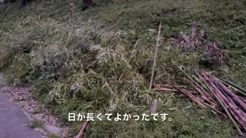 カットした竹を運んでまとめた様子。この光景にもはや懐かしさを覚えるとしおさんでした