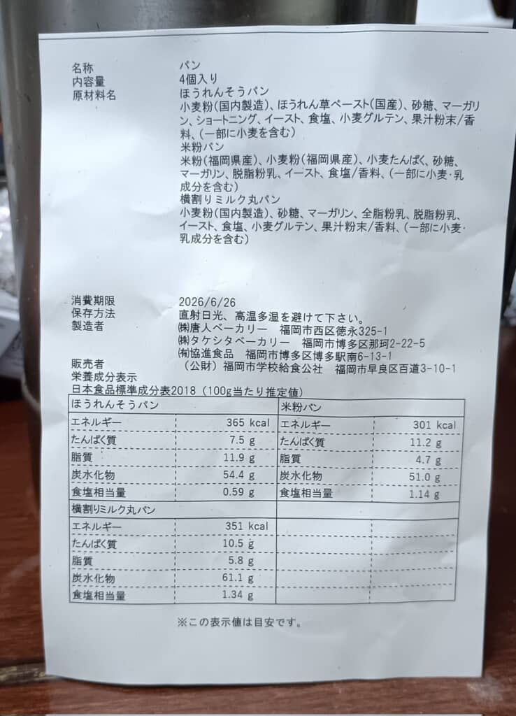 3種類の給食パンの詰め合わせです