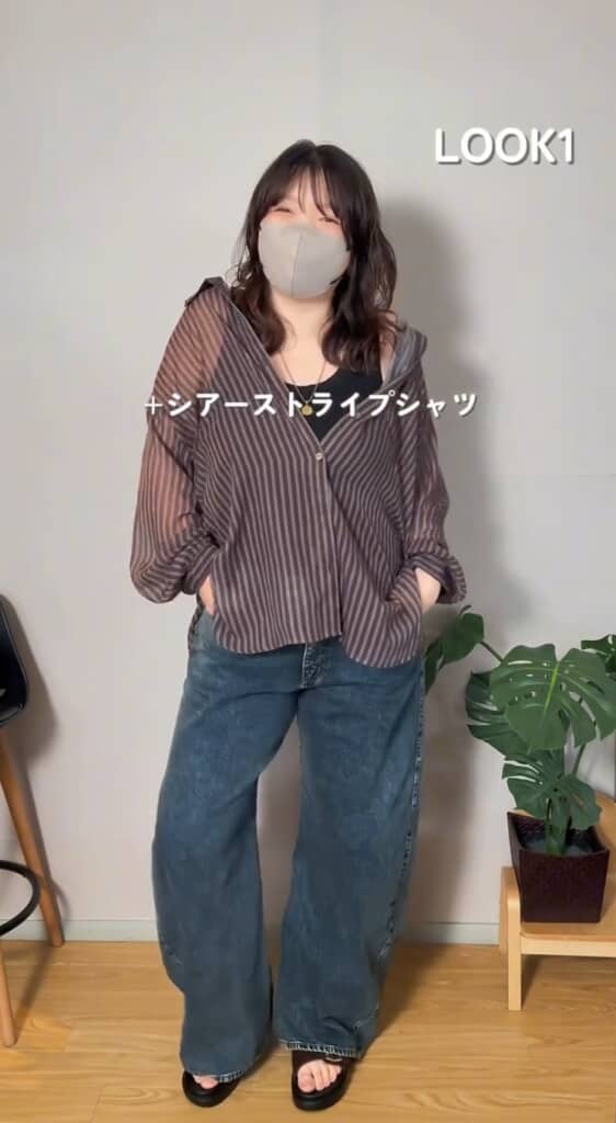 デニム＋シアーストライプシャツ