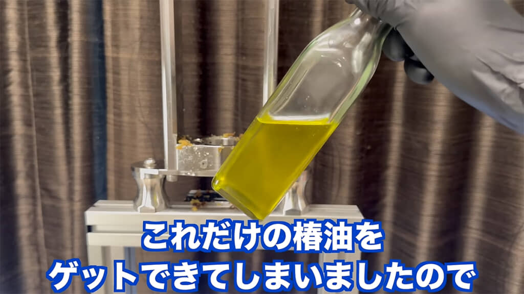 圧倒的な効率で、フレッシュなツバキ油をゲットできました