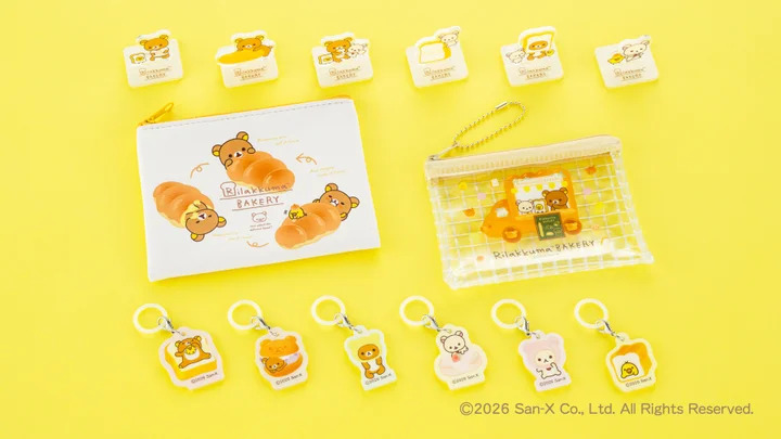 アクリルスタンド(6種類)、コインパース、ミニメッシュポーチ、めじるしポップ(6種類)のイメージ画像