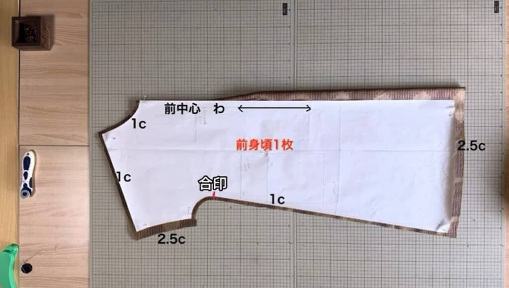 型紙を置いて裁断します