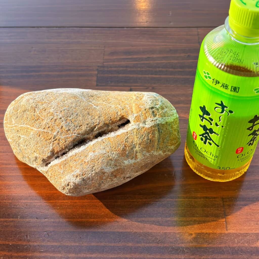 350ミリリットルのペットボトルと並んだ石