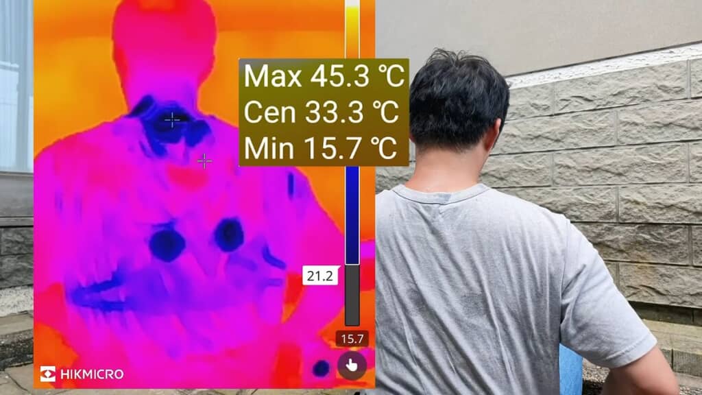 ベストを脱いだ直後はデバイスのあった部位が16℃以下に冷えている体