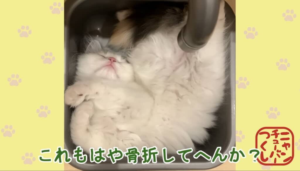 おままごとのシンクですごい体勢