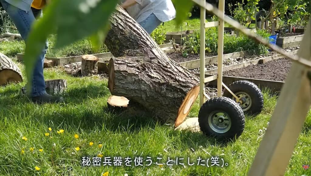 重いので台車で運びます