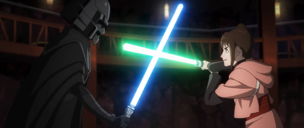(L-R) Nawaam and Lah Kara ( in a scene from Star Wars: Visions Presents - The Ninth Jedi, exclusively on Disney+. Photo courtesy of Lucasfilm. © 2026 Lucasfilm Ltd. All Rights Reserved.