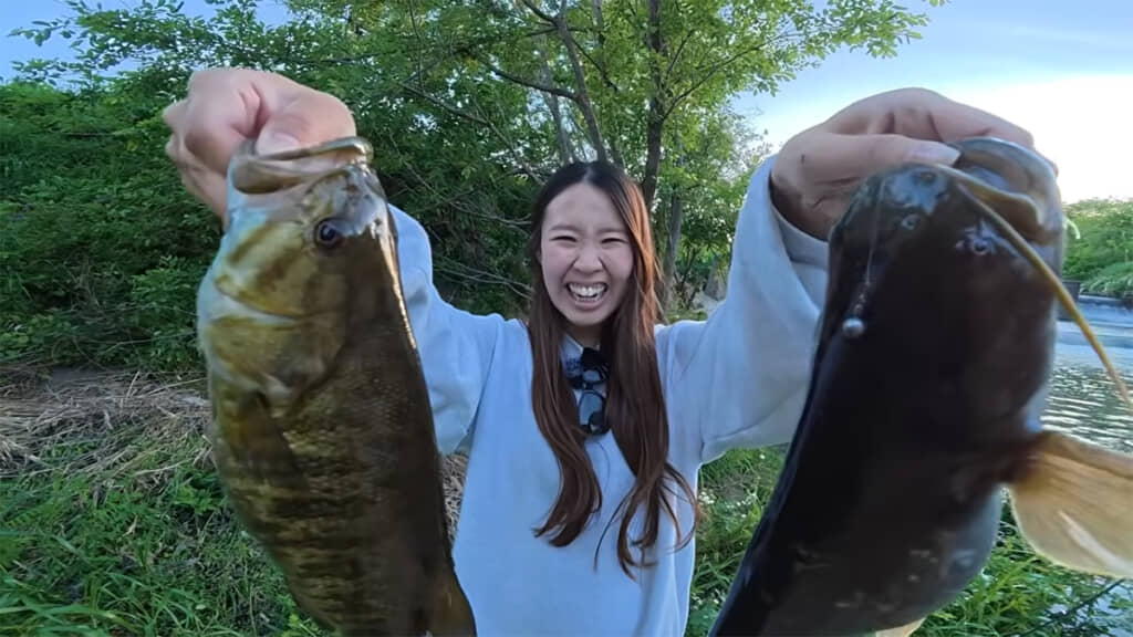 せこまさんはバスを、はるかちんさんはナマズを釣り上げました