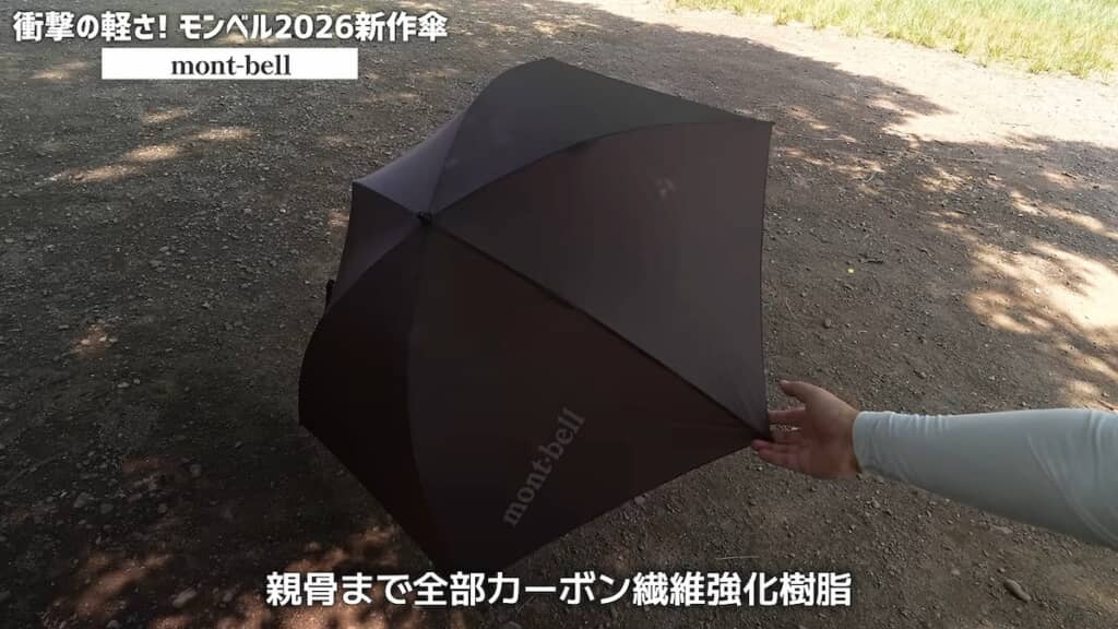 骨と持ち手はカーボン素材でできています。重さはなんと折りたたみ傘より軽い125グラム！