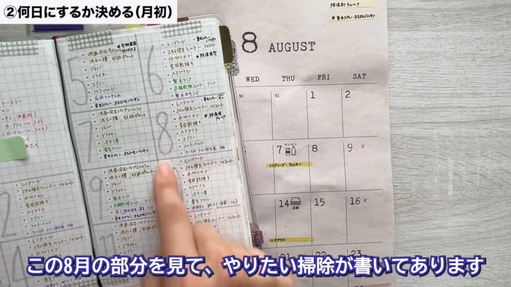 年間計画表に書いた掃除を付せんに書き出し……