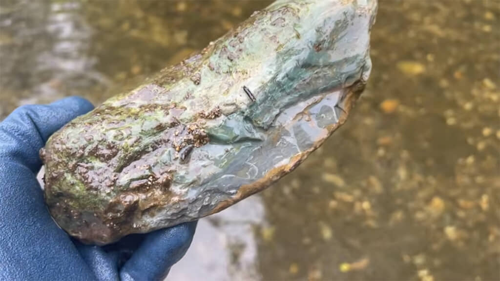 美しい青色の石を発見