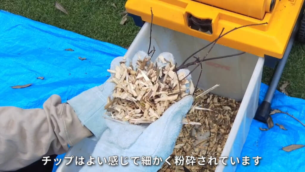 ある程度の太さがある枝はきれいなウッドチップになりました