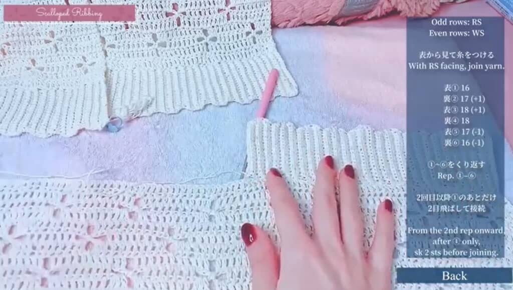 スカラップリブを編みます