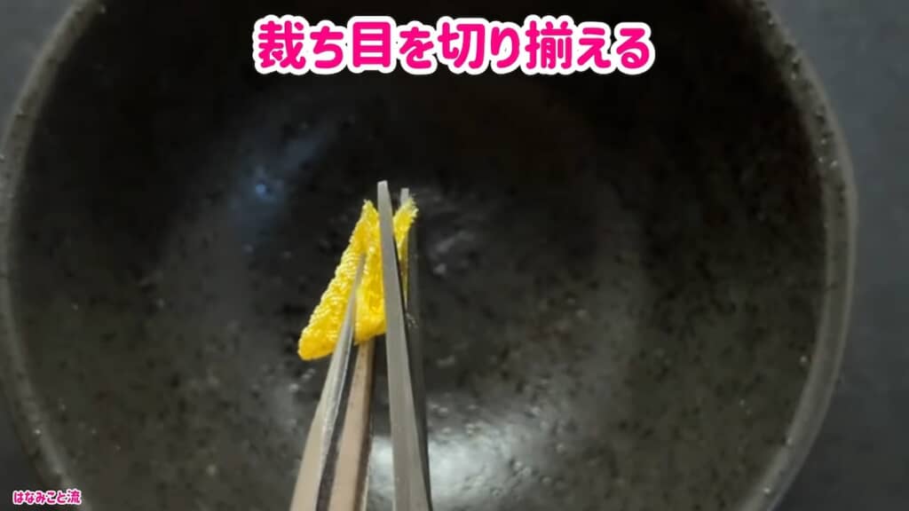 きれいに折って裁ち目をそろえ……