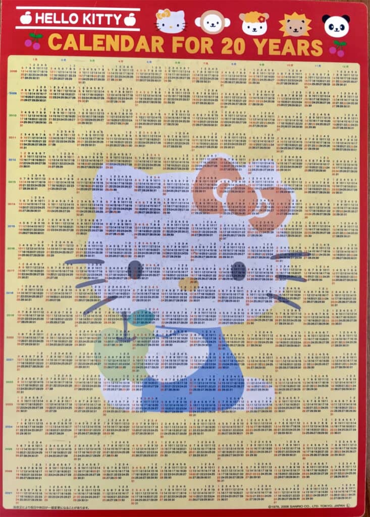 キティちゃんの20年カレンダー