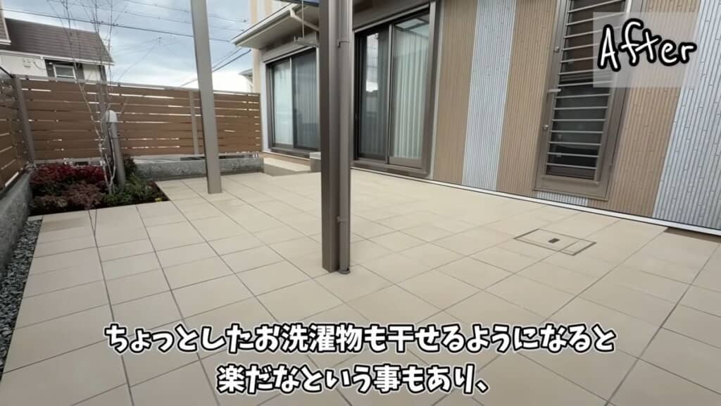 出入りが楽になり、角には植栽を設けたリフォーム後の庭