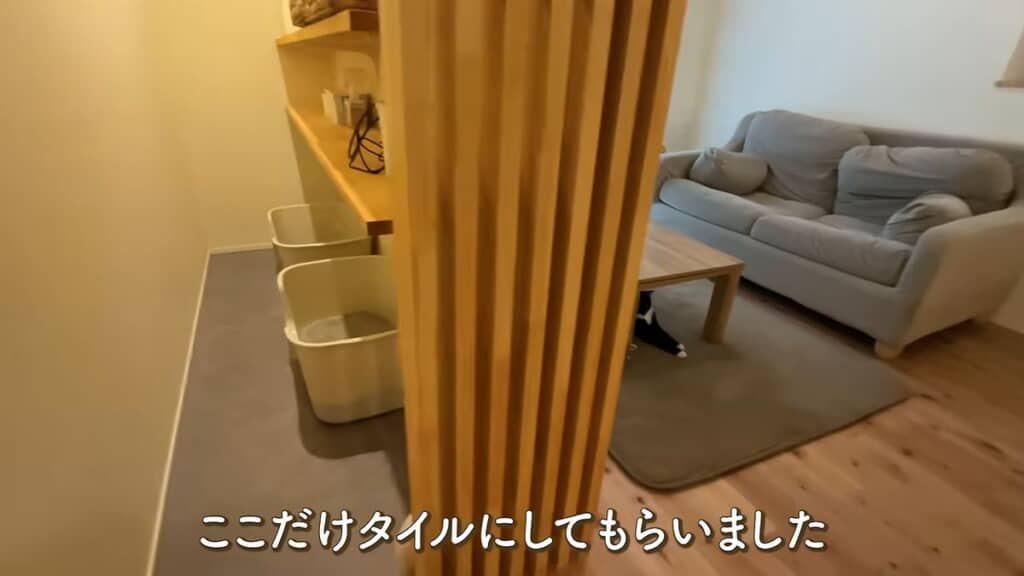床をタイルにしてある猫用トイレスペース