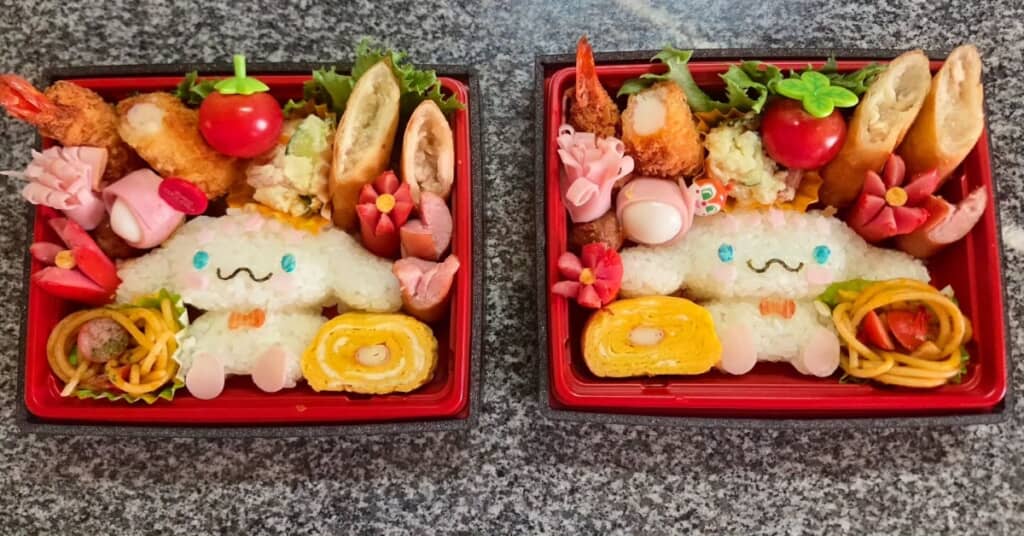 前日のお弁当の残りで作ったシナモロールのキャラ弁