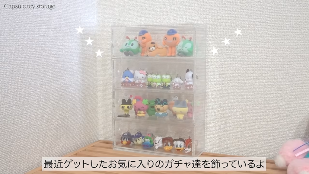 お気に入りのカプセルトイは、透明ケースに入れてディスプレイ
