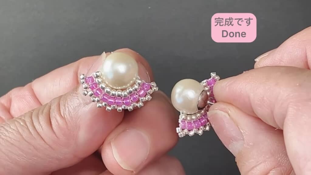 華やかな扇型ピアスが完成!