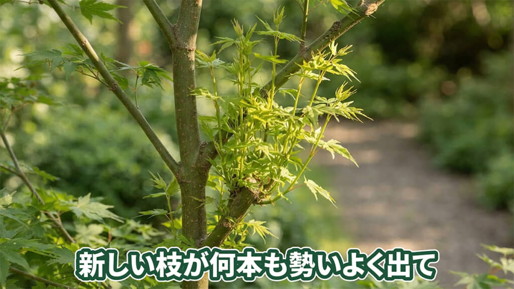 枝の途中で切ると、大変なことになってしまいます