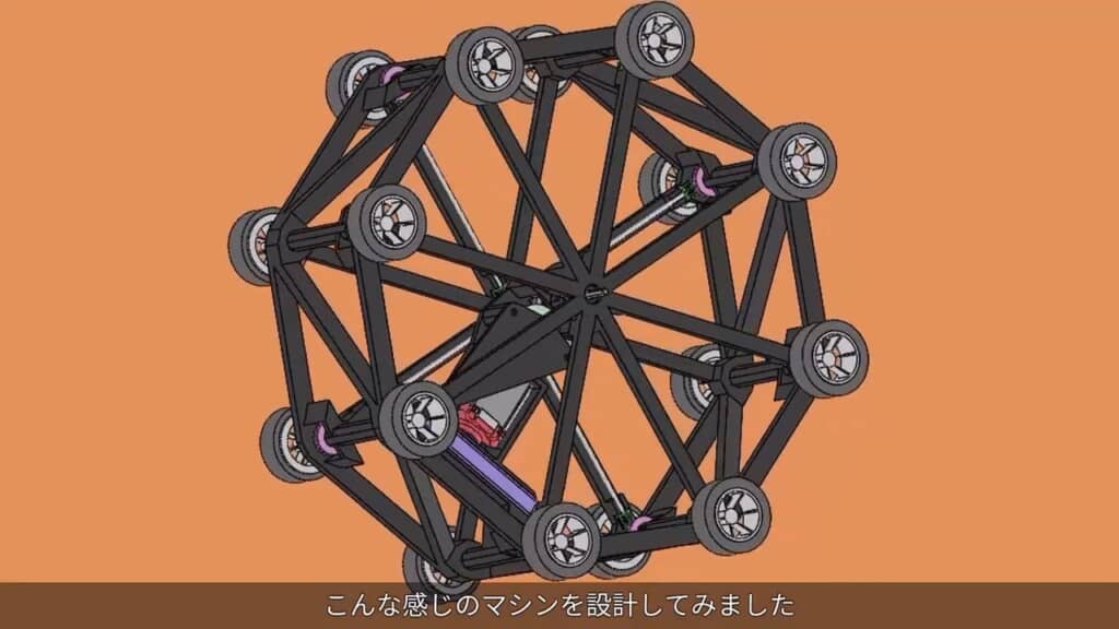 CADで設計したミニ十六駆。観覧車かパンジャンドラムかといったデザイン