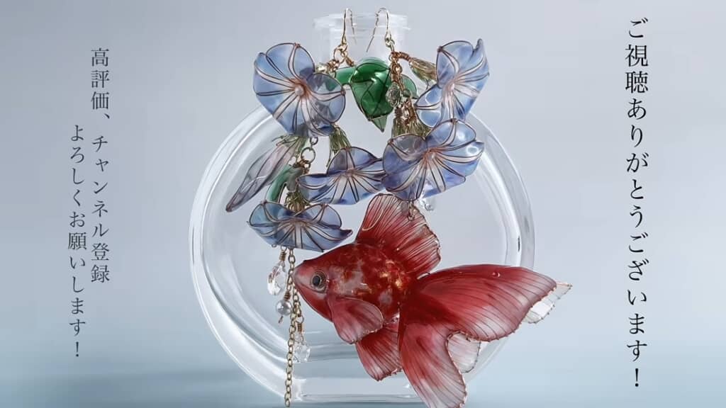 美しい金魚と朝顔のピアス