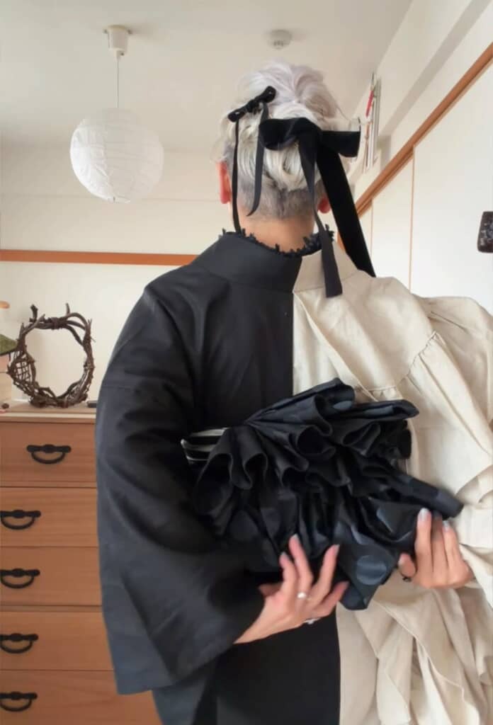 ヘアセットのベロアリボン&フリル帯