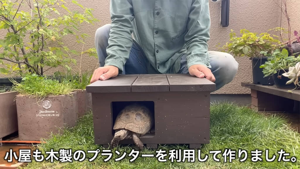 木製のプランターを利用して作った小屋