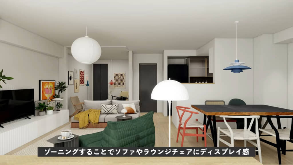 ラグを敷いて、リビングの範囲を明確化