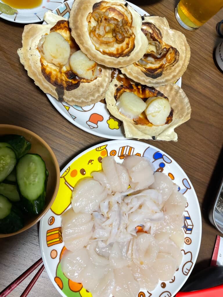 焼きホタテと刺身