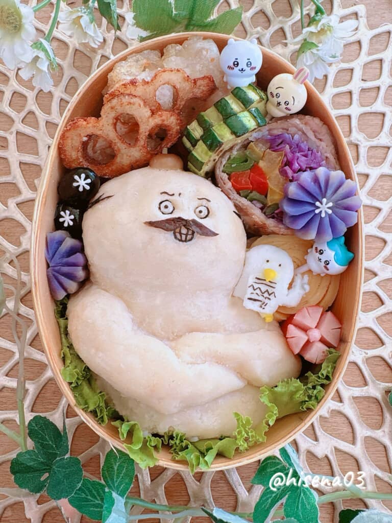 映画ちいかわで大活躍した島二郎のキャラ弁。顔も体つきも見事に再現