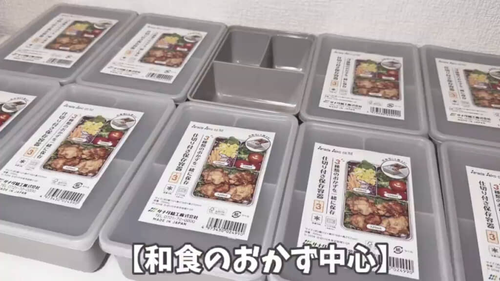 ダイソーなどで販売されている「仕切り付き保存容器」を10個用意しました