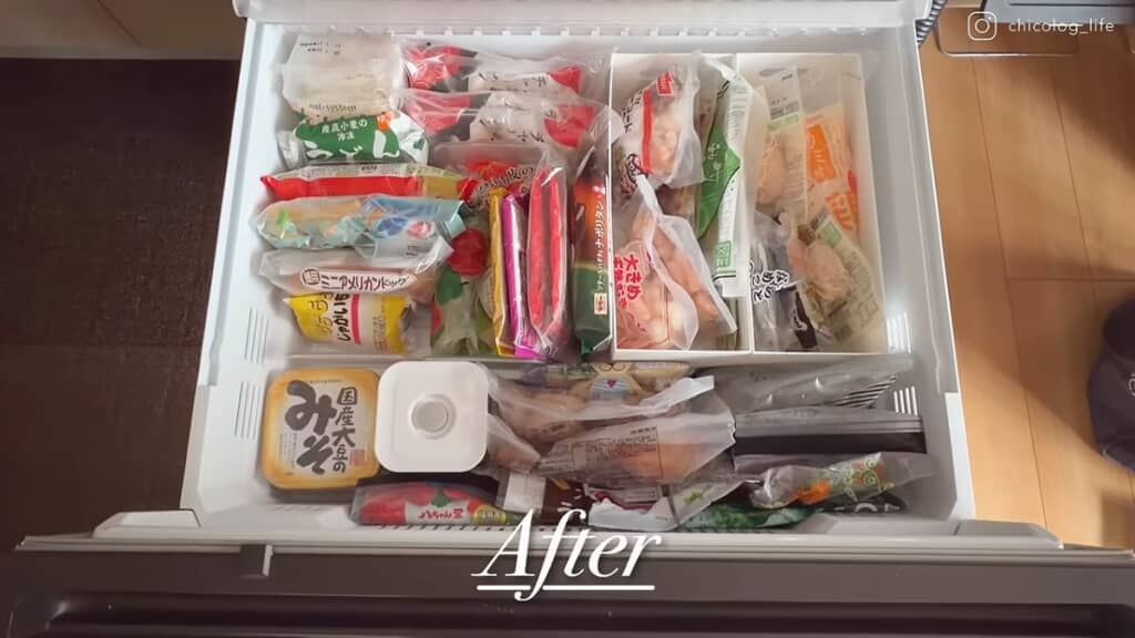 【After】冷凍食品の種類や形、使用頻度で置く場所が分けられているので使いやすそうです