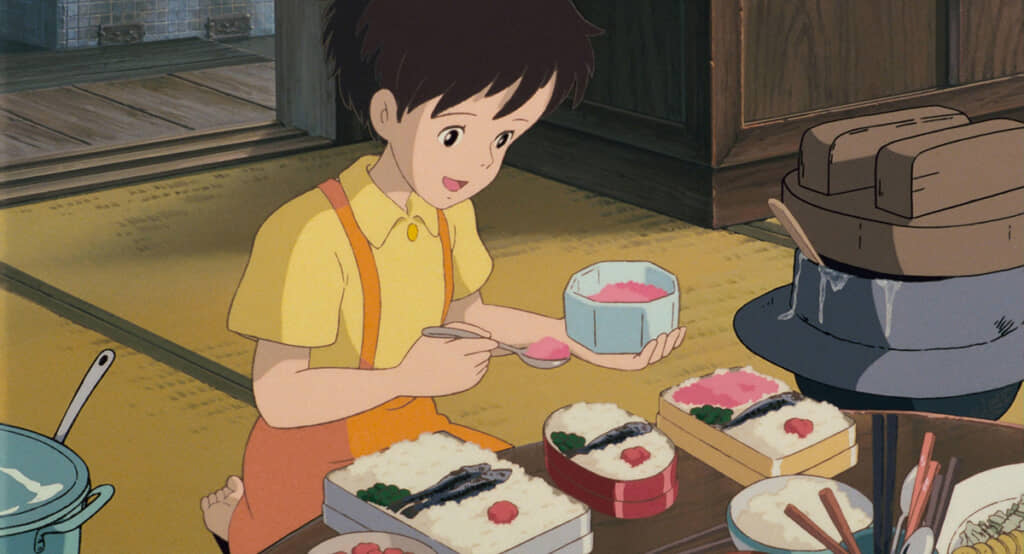 お父さんとメイ、自身のお弁当を作るサツキ