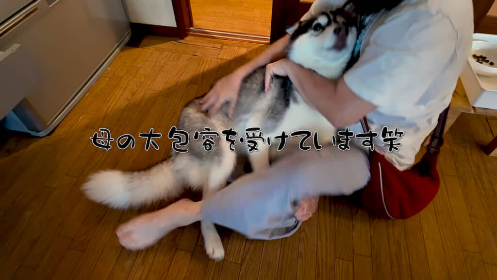 お母さんに抱っこされてご満悦