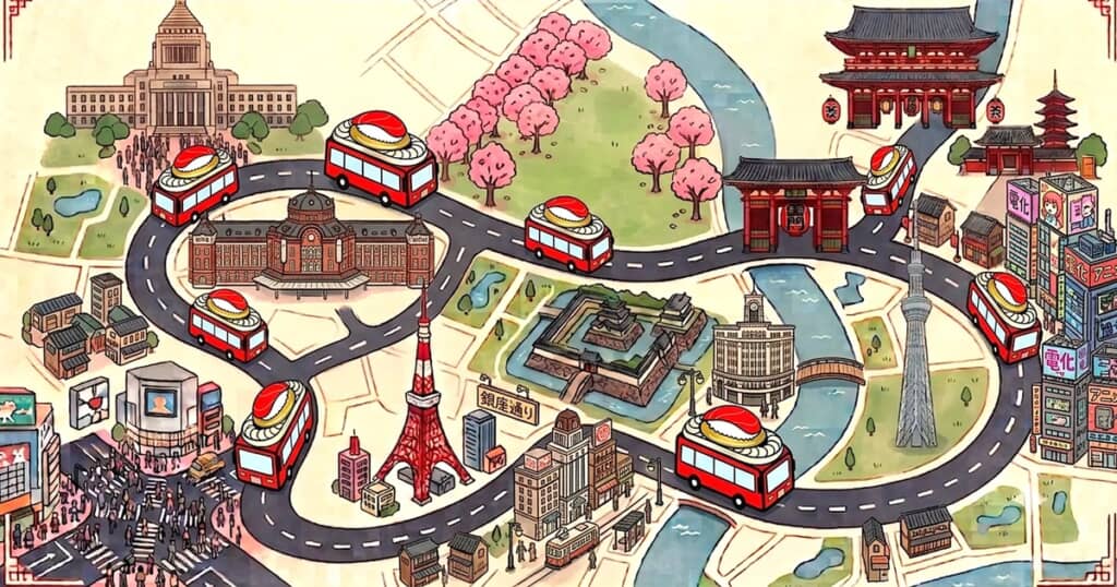 東京都内の主たる観光地を回りつつもあえて目的地(終着地)は設けない