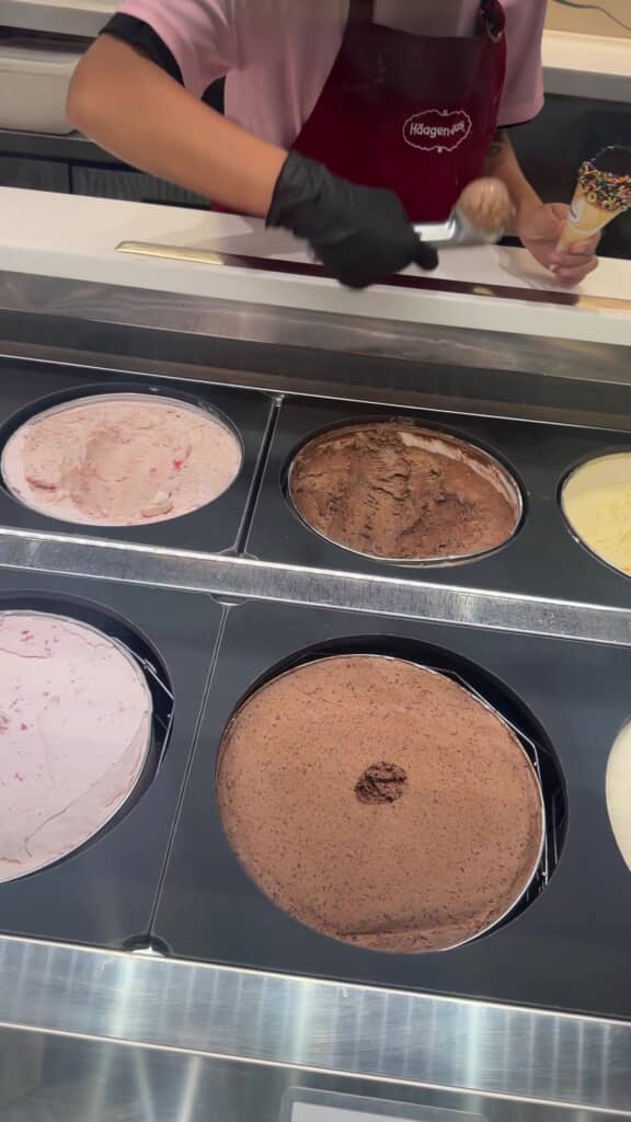 ディッシャーでチョコレートアイスを2回ほどすくう