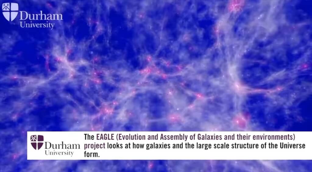 銀河や宇宙の大規模な構造がどのように形成されるのかを調べる「EAGLE」プロジェクトのシミュレーション映像