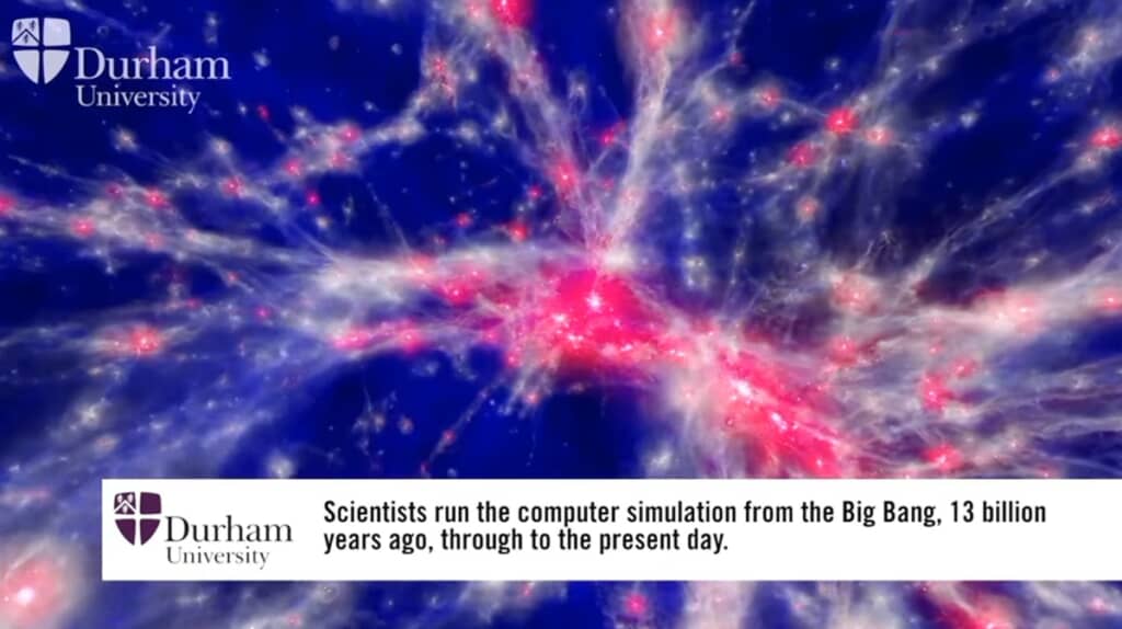 約130億年前のビッグバンから現在まで、宇宙がどのように変化してきたのかを計算したシミュレーション