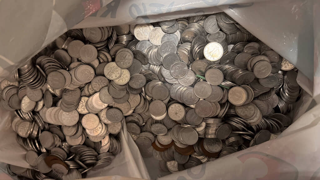 袋いっぱいの1円玉
